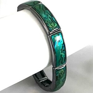 Lia Sophia Abalone Stretch Panel Bracelet Silver Tone Shell Inlay Green Blue